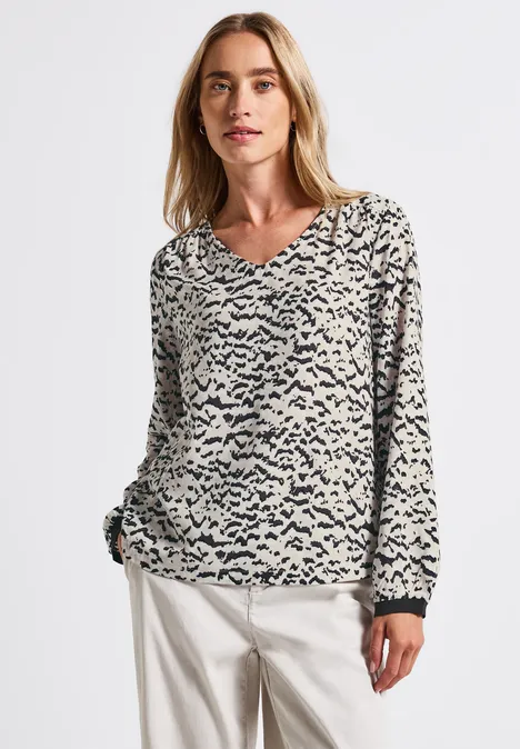 V-Neck Bluse mit Tape morning beige