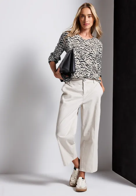 V-Neck Bluse mit Tape morning beige