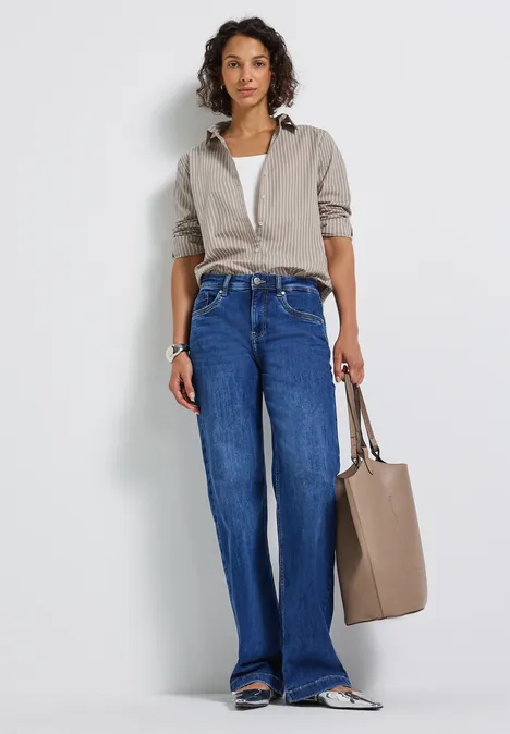 Gestreifte Business Bluse light mocha beige