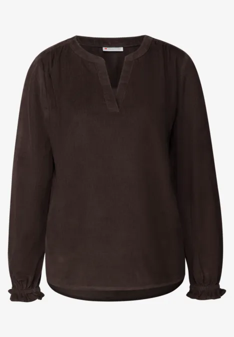 Blouse en velours côtelé avec détails à volants deep roast brown