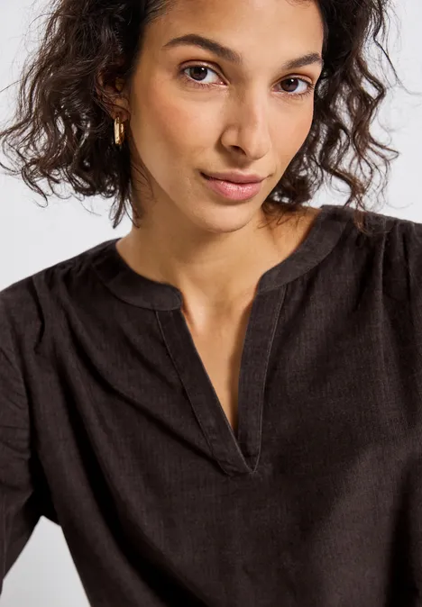 Cordbluse mit Rüschendetails deep roast brown