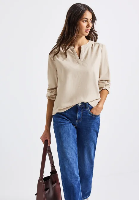 Cordbluse mit Rüschendetails malted beige