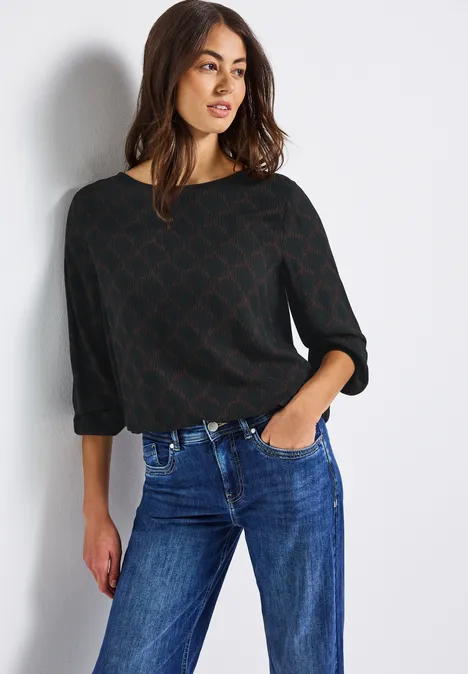Print-Bluse mit Elastiksaum Black
