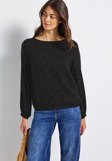 Print-Bluse mit Elastiksaum Black