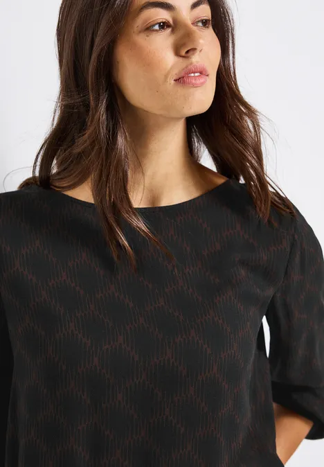 Print-Bluse mit Elastiksaum Black