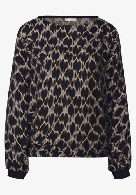 Blouse imprimée avec ourlet élastique sanded beige