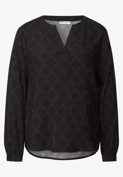 Split Neck Print-Tunika Black