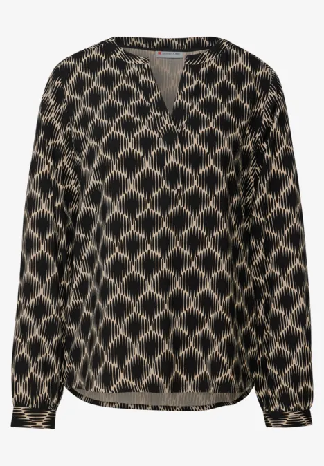 Split Neck Print-Tunika sanded beige