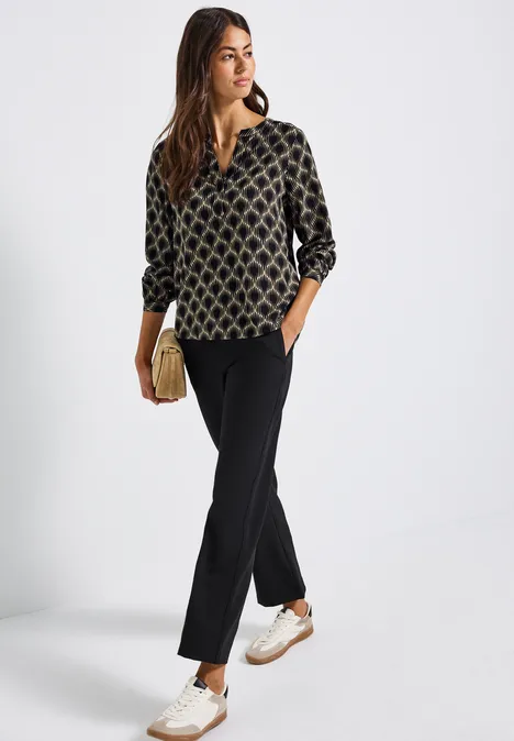Split Neck Print-Tunika sanded beige