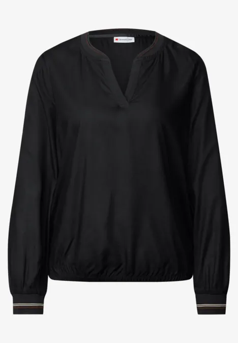 Split Neck Bluse mit Tape Black
