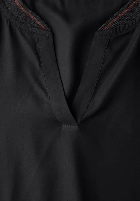 Split Neck Bluse mit Tape Black