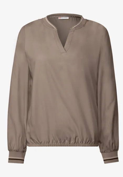 Split Neck Bluse mit Tape bark brown