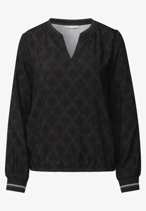 Split Neck Bluse mit Tape Black
