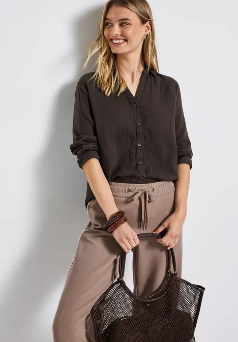 Musselin Hemdbluse deep roast brown