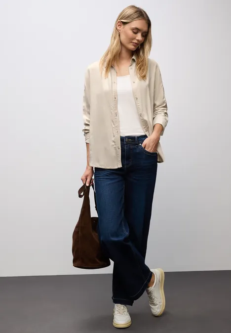 Bluse mit Gallonstreifen morning beige mel.