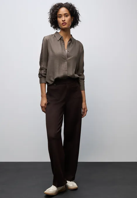 Bluse mit Gallonstreifen dark nomad brown mel.