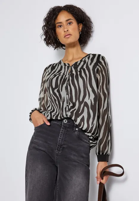 Chiffon blouse met zebraprint deep roast brown