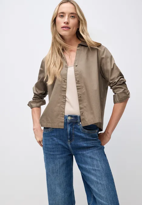 Twill overhemd blouse bark brown