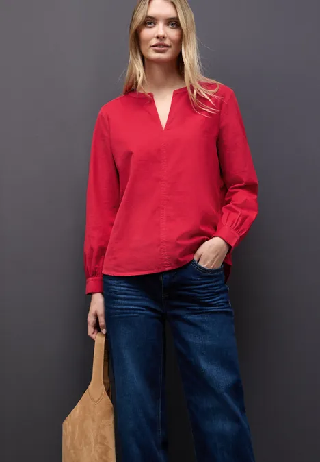 Cordbluse in Unifarbe racing red