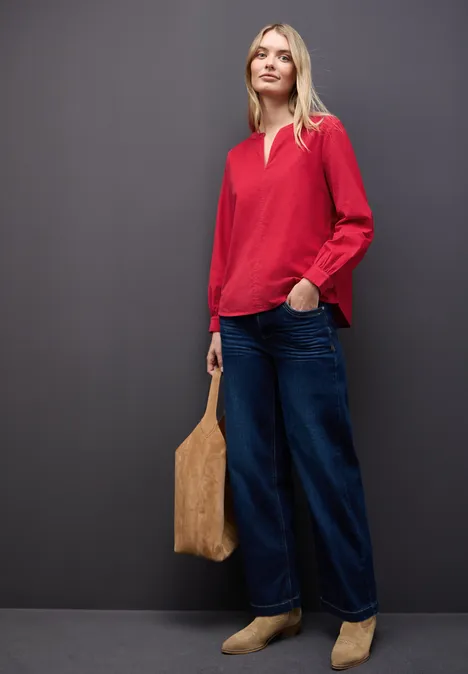 Cordbluse in Unifarbe racing red