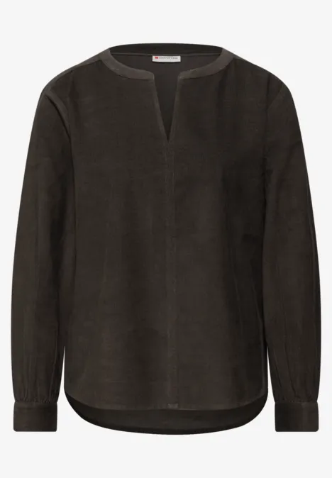 Corduroy blouse in effen kleur darkest brown