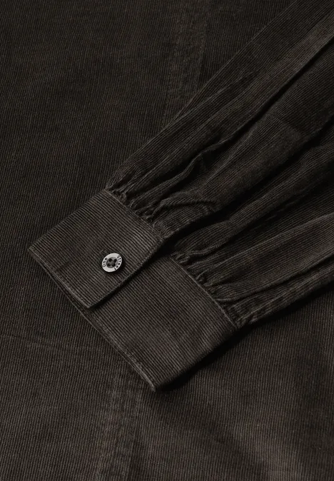 Corduroy blouse in effen kleur darkest brown