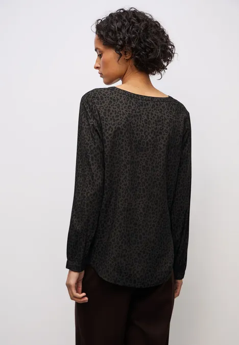 Split Neck Leo Bluse darkest brown