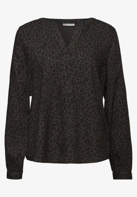 Split Neck Leo Bluse darkest brown