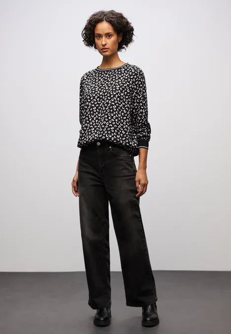 Print Bluse mit Tape Details Black