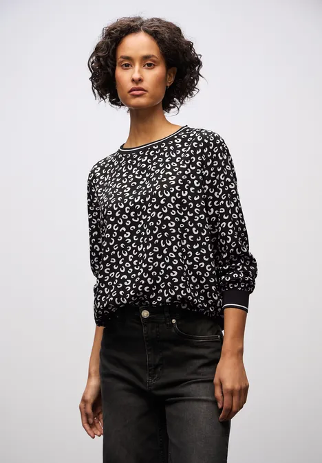 Print Bluse mit Tape Details Black