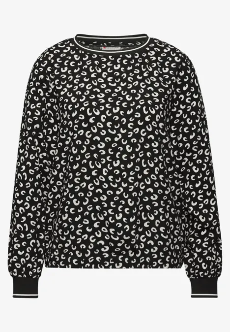 Print Bluse mit Tape Details Black