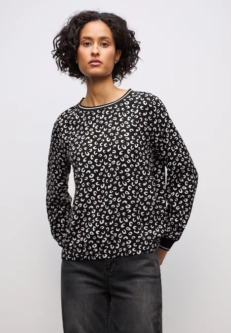 Print Bluse mit Tape Details Black