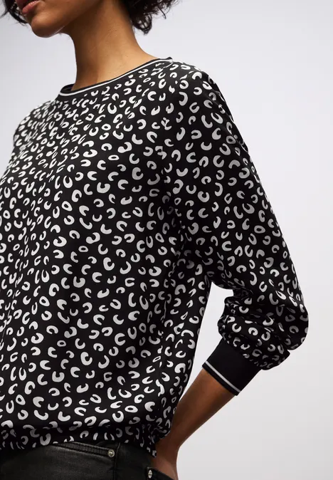 Print Bluse mit Tape Details Black
