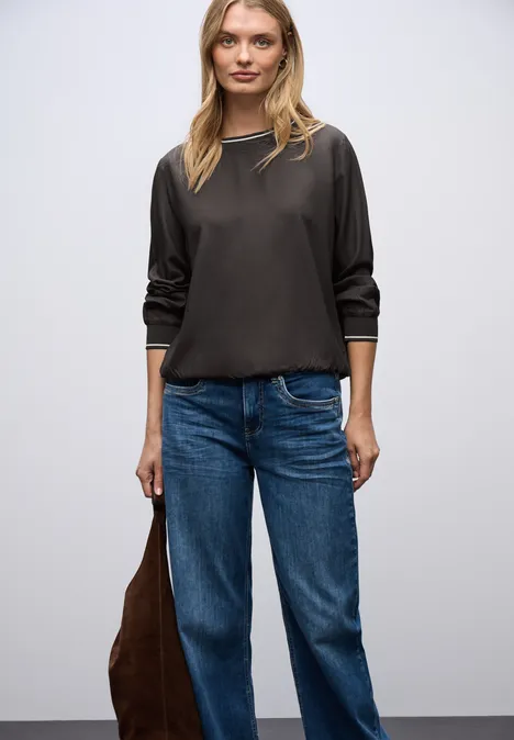 Bluse mit Tape Details darkest brown