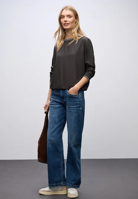Bluse mit Tape Details darkest brown
