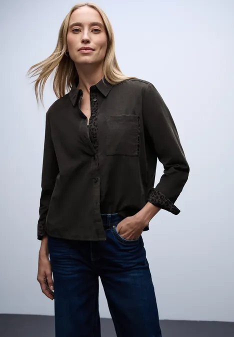 Cordbluse mit Tapedetails darkest brown