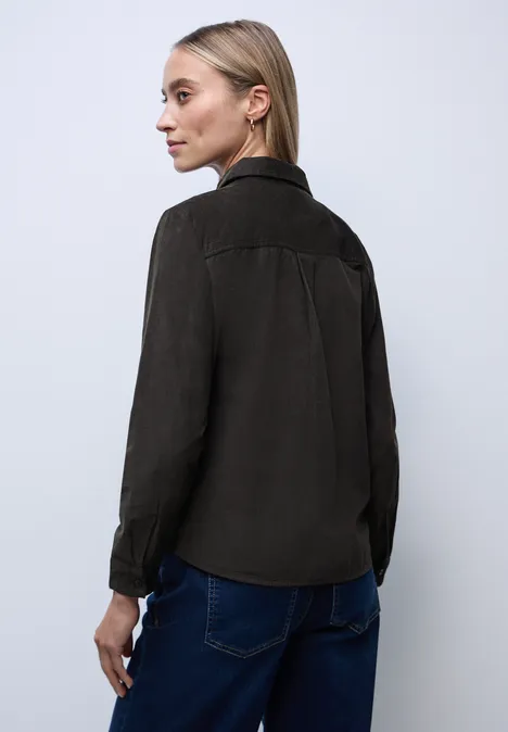 Cordbluse mit Tapedetails darkest brown