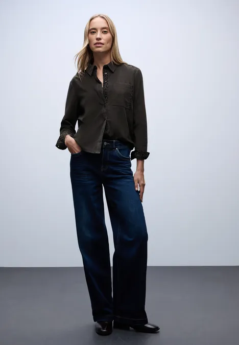 Cordbluse mit Tapedetails darkest brown