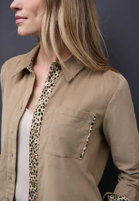 Cordbluse mit Tapedetails flowing beige