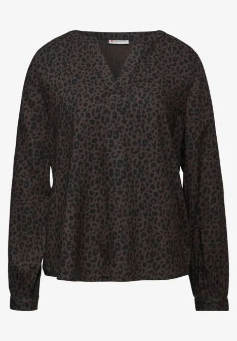Leo Split Neck Bluse darkest brown