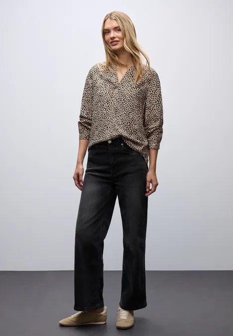 Leo Split Neck Bluse sanded beige