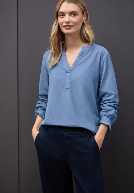 Cordbluse mit Rüschen overcast blue Cordbluse mit Rüschen overcast blue