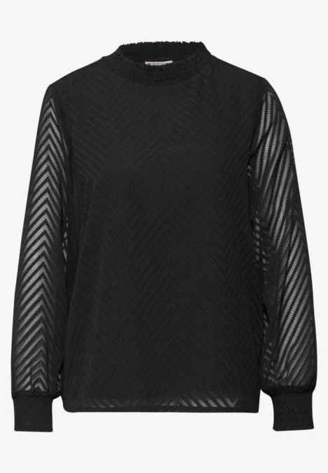 Smok-Detail Chiffon-Bluse Black