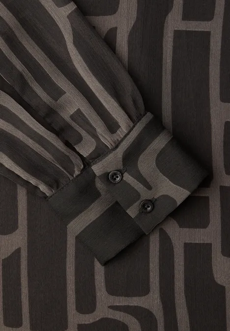 Gedessineerde chiffon blouse darkest brown