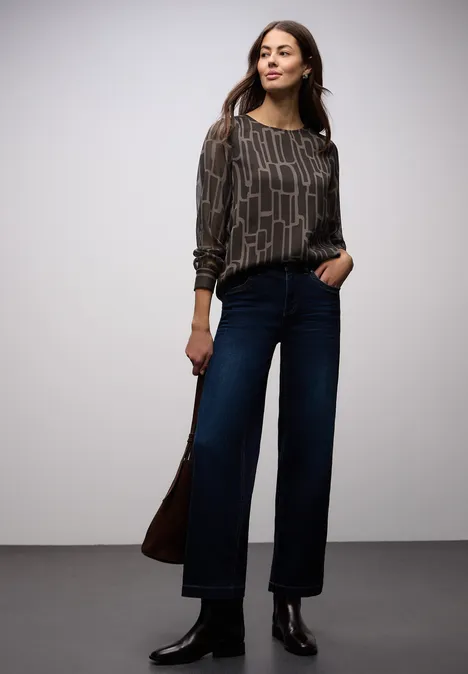 Gedessineerde chiffon blouse darkest brown