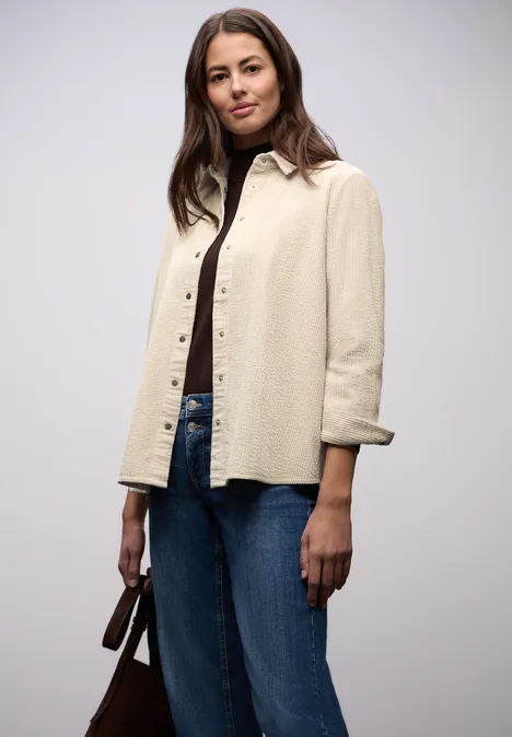 Lange corduroy overhemdblouse cotton beige