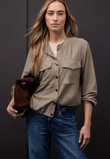 Overhemd blouse met zakken light terra mocha