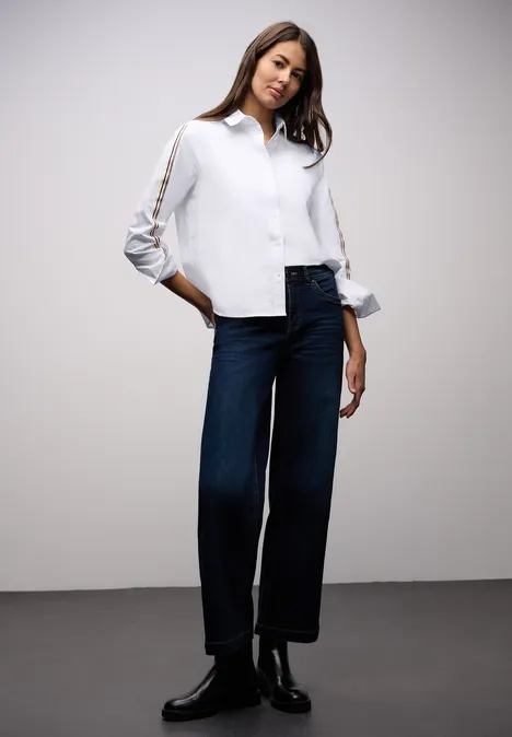 Hemdbluse mit Tapedetails White