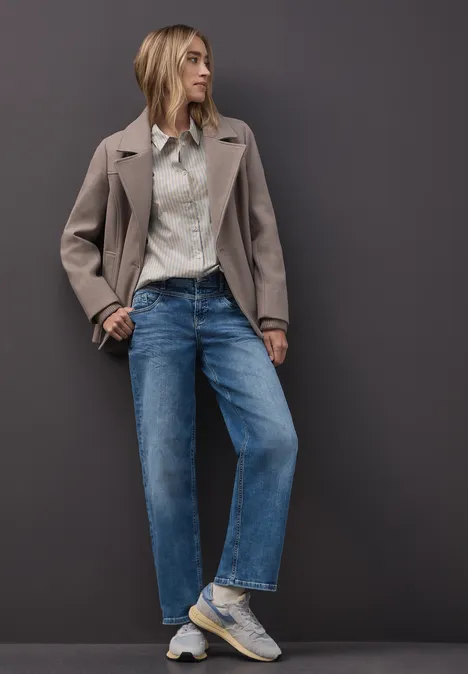 Gestreifte Business Bluse cotton beige Gestreifte Business Bluse cotton beige