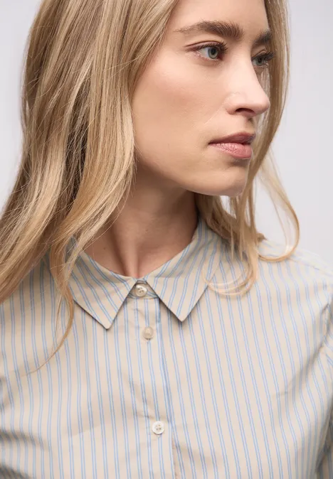 Gestreifte Business Bluse cotton beige Gestreifte Business Bluse cotton beige